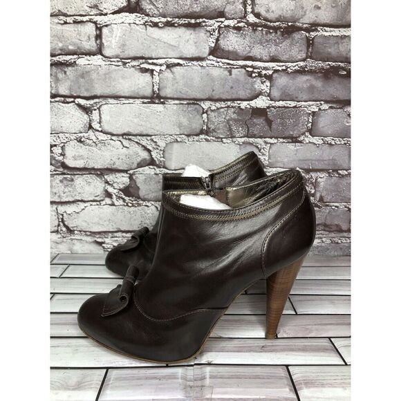 7 Seven for all Mankind Brown Leather Wooden Heel Booties Women Sz 40EU/9.5M US - Picture 9 of 16